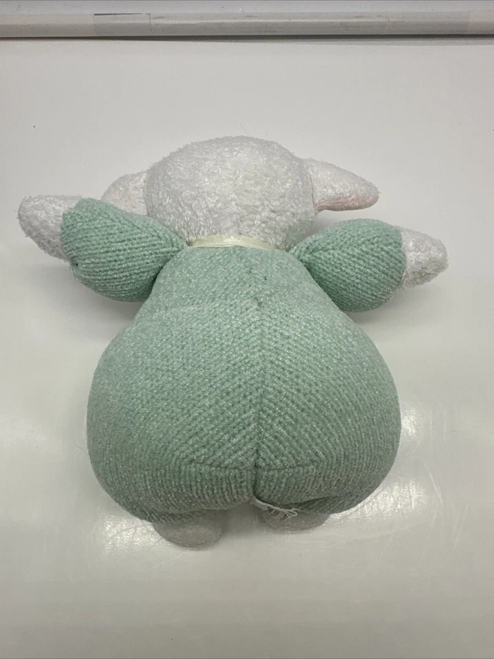 Vintage Soft Dreams Pelúcia de Cordeiro Branco Verde e Branco Malha de Chenille Lovey Excelente Estado Usado - Imagem 4 de 4
