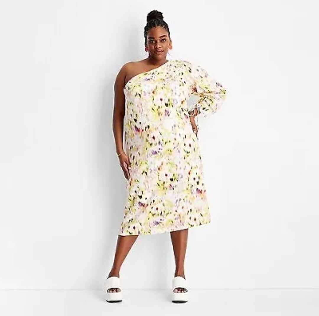 one shoulder plus size floral dress Plus Size - Studio One-Shoulder Slit Dress