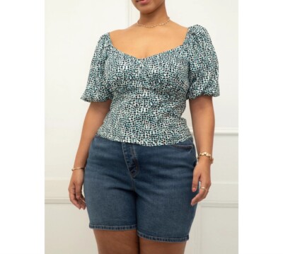 ELOQUII Elements Paint Speckle Puff Sleeves Smocked Top Women's Plus Size 20