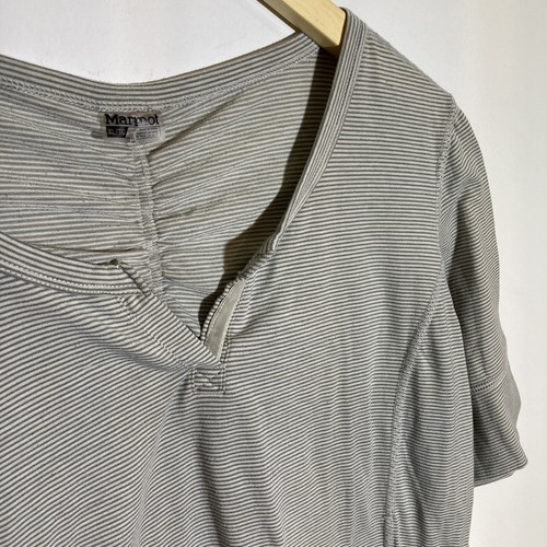 Marmot Women’s Short Sleeve Athletic Tshirt Gray Striped XL Vneck Rouching