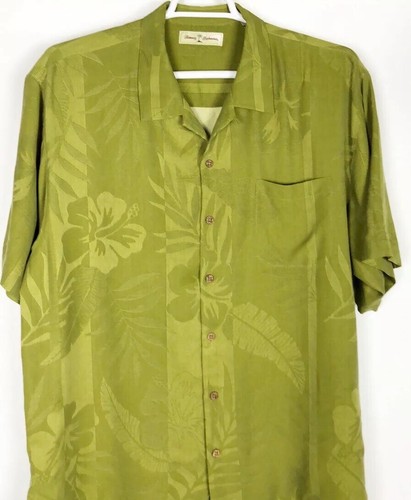 Camisa Tommy Bahama Para Hombres Con Botones Talla XL Corta Verde 100% Hoja de Seda Floral - Imagen 2 de 8