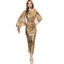 Occident Runway Womens Irregular Sleeve Long Pencil Dress Evening Party Slim Fit