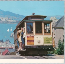 Cable Car, Hyde Street Pier & Alcatraz, San Francisco CA, 1970s Vintage Postcard