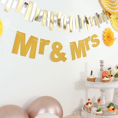 #ad 3 feet Gold Glittered Mr amp; Mrs Paper Hanging Wedding GARLAND Party Decorations $11.77