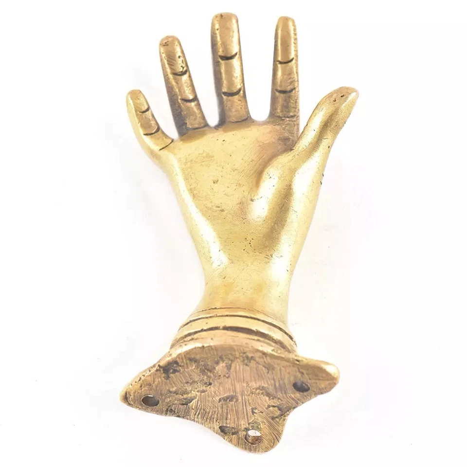 Set of 2 Antique Look Golden Brass Hand Door Pull Door Handle - Image 3 of 3