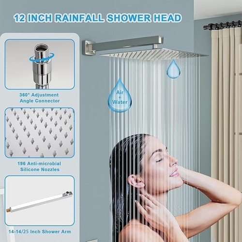 Bathroom Shower Faucet Set Luxury Rainfall Shower Head Combo System Mixer Valve - Picture 174 of 332