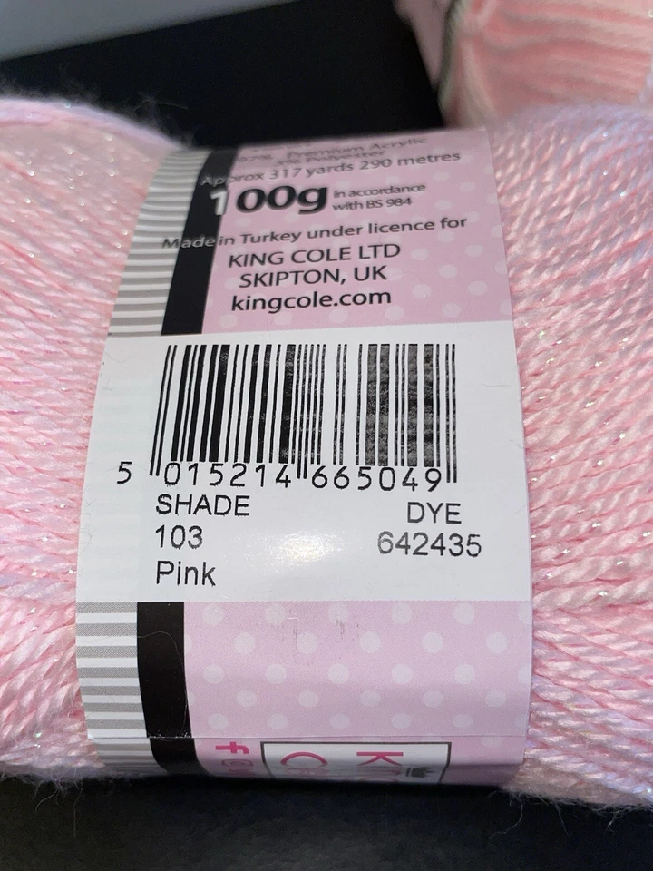 King Cole Baby Glitz DK Yarn: 12 Skeins 100 g Ea. Shade 103 PINK. Same Lot #. - Image 4 of 4