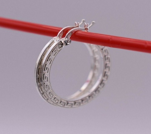 30mm Greek Key Hoop Earrings In Sterling Silver 925 - 3D Meander