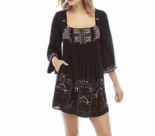 Free People Rhiannon Embroidered Dress Lengthy bow backTie SZ XSmall Color Black