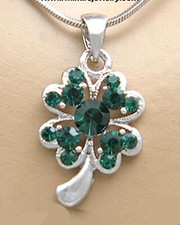 Vintage St. Patrick's Day Shamrock 4 Leaf Clover Pendant Necklace Rhinestone/Box