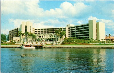 Boca Rotan Hotel & Club Boca Raton Florida Boat Dock Palm Trees Chrome Postcard