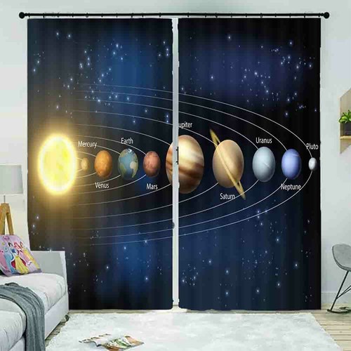 How Many Planets Arranged 3D Blockout Photo Print Curtain Fabric Curtains Window - Imagen 3 de 10
