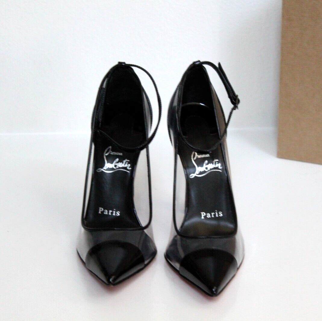 sz 6 / 36 Christian Louboutin Black Patent PVC Clear Spike Ankle