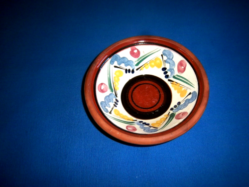 dekorative Keramikschale aus Finnland braun matt innen bunte Muster   Volkskunst - Bild 1 von 5
