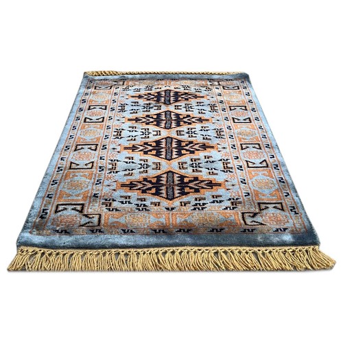 Amma Carpets Hand-Knotted Woolen Rug Gray Indo-Bukhara 2x3 feet - Picture 3 of 6
