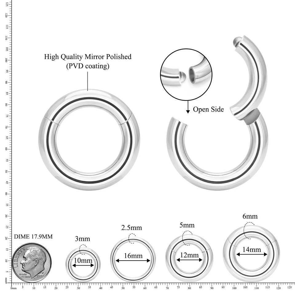 Anillo de segmento con bisagras 12 g-00 g 8-22 m calibre pesado pendiente durmiente tabique clicker aro Foto 2 de 4