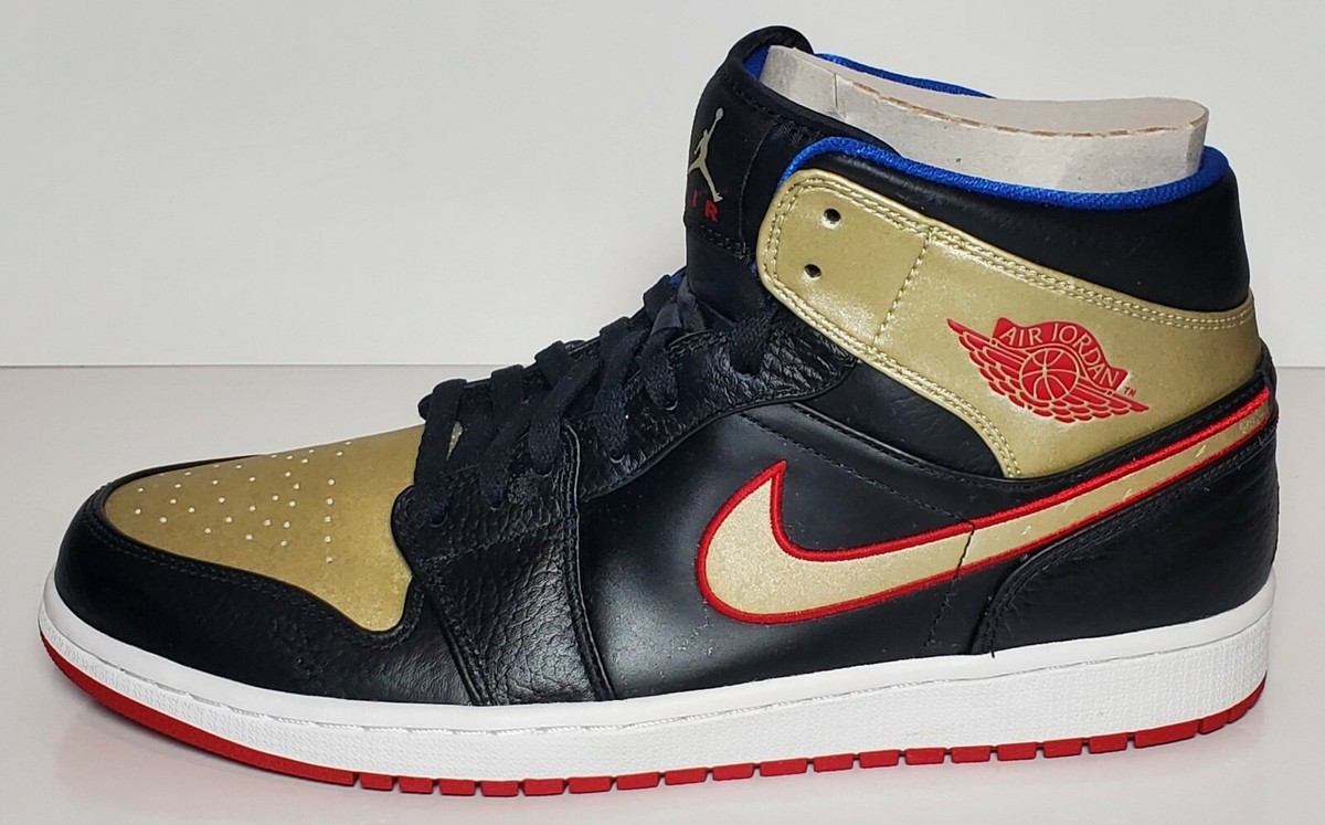激レア air jordan 1 mid black/gym red/gold Jordan 1 Mid 'Black Gold Red' - Air Jordan - 554724 013