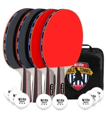 N1 Fit Ping Pong Paddle Set - 4 Player Rackets 8 Professional Table Tennis Balls
