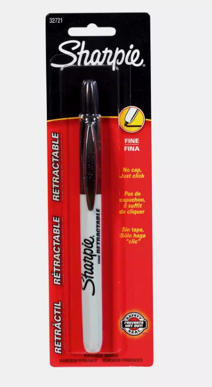 Sharpie RETRACTABLE Black Fine Tip PERMANENT MARKER No Cap 1 pk Non-Toxic  32721