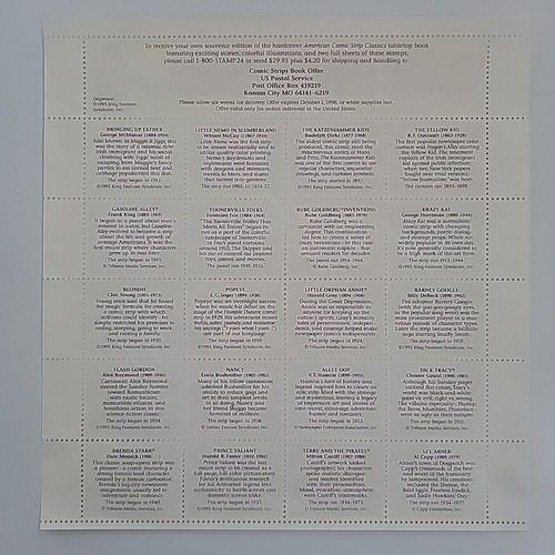 USPS 1995 NEW Sheet Of Twenty 32 cent Stamps of Comic Strip Classics, w/ History - Picture 9 of 9