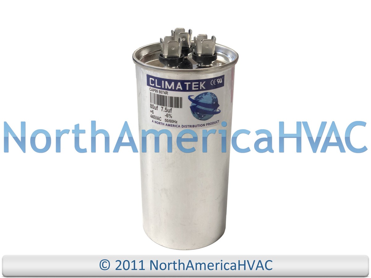 Climatek Run Capacitor 80+7.5 uF MFD 440 Volt Round Fits