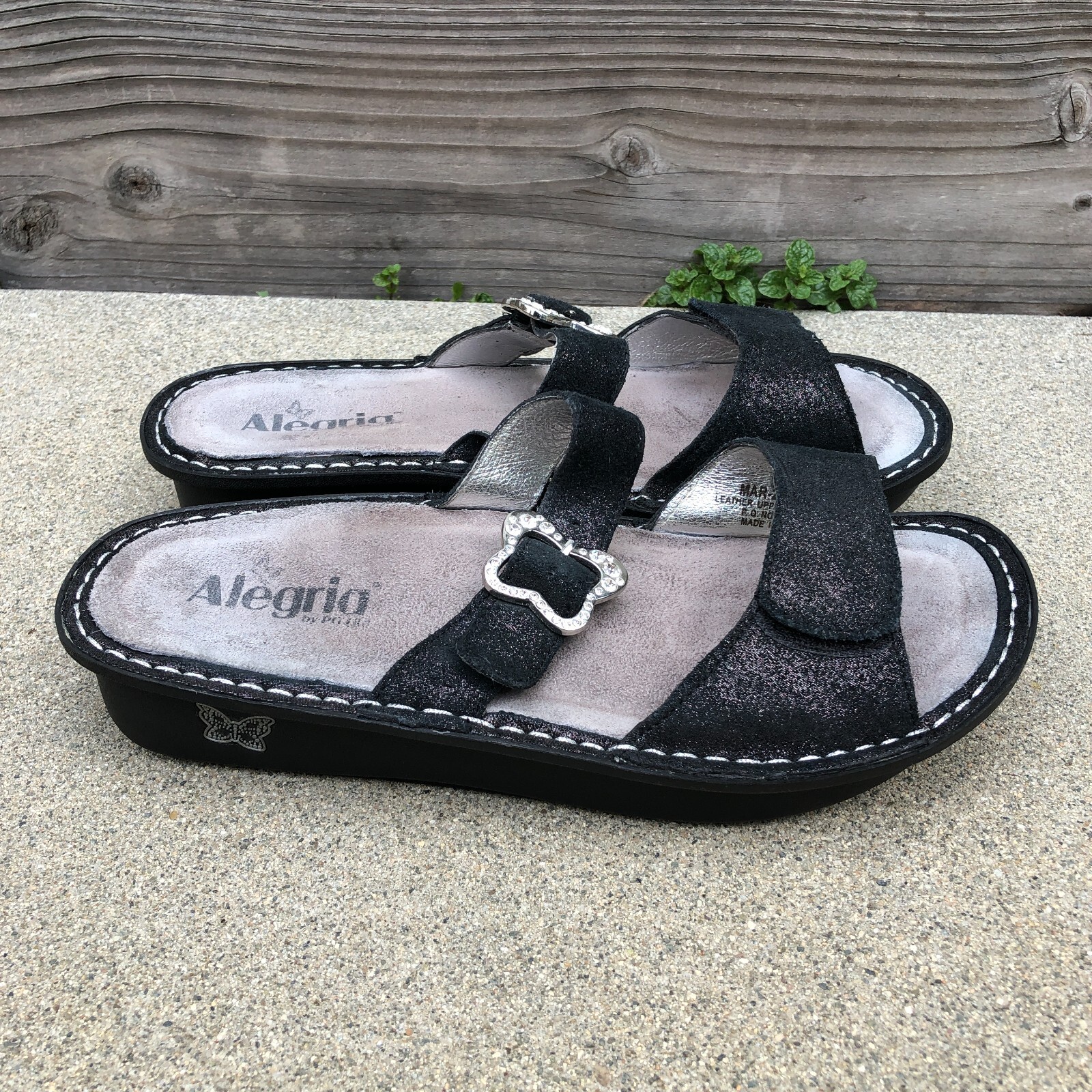 ALEGRIA PG Lite Sandals Shoes Womens EU 40 US 9.5/10 Black Leather Slip On  | eBay