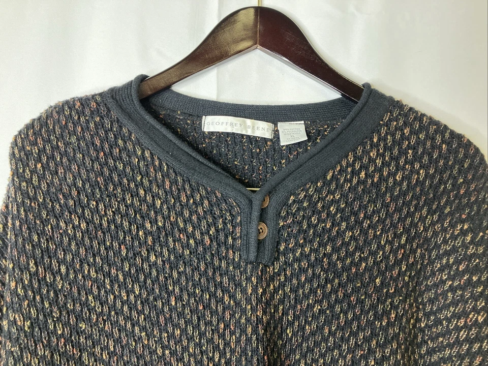 Suéter De Colección GEOFFREY BEENE Tejido Henley Abuelo Para Hombres XL Mezcla de Algodón EE. UU. Foto 4 de 4