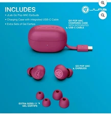 JLab Go Pop Active Noise Cancelling Bluetooth Earbuds , 24+ Hr Playtime