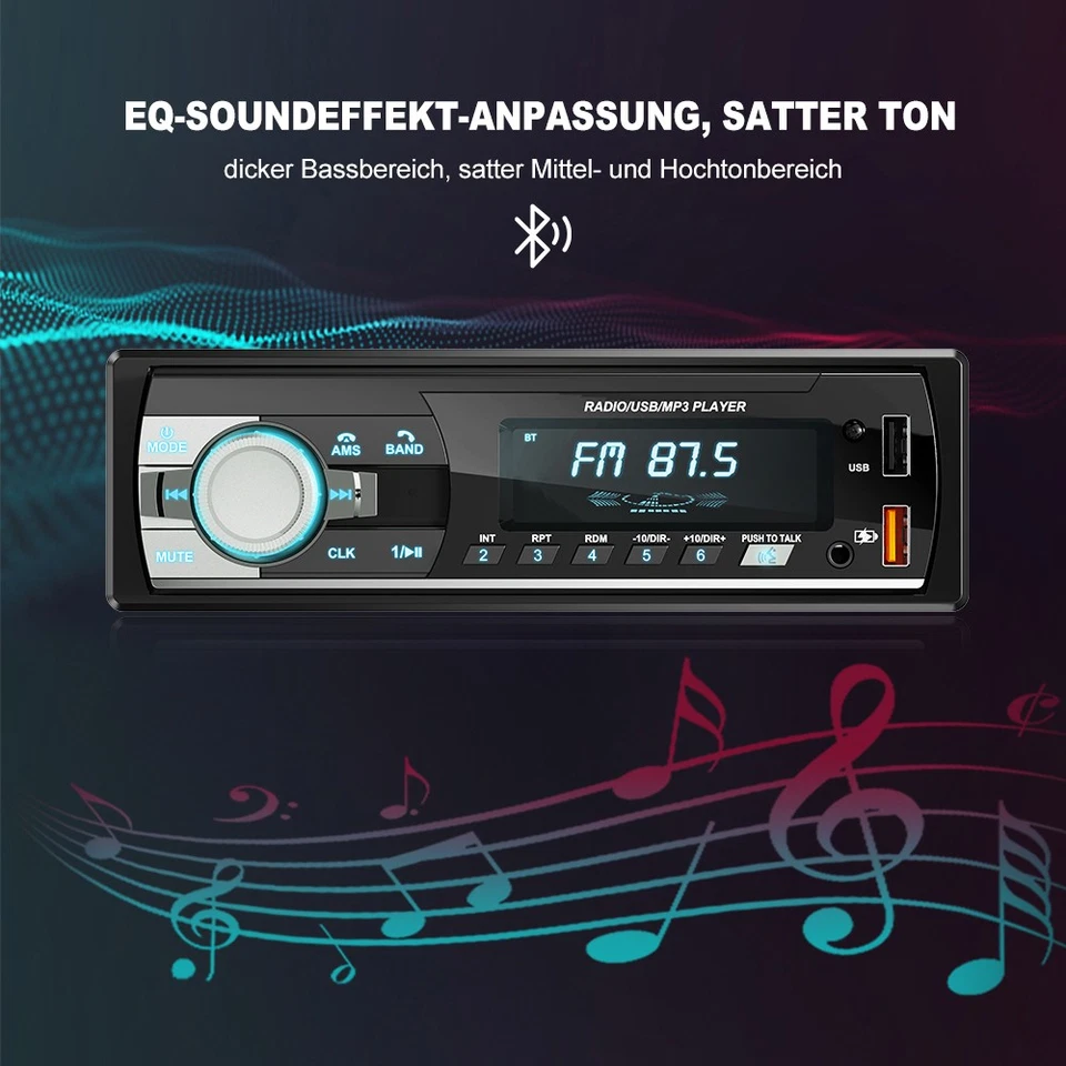 Autoradio 1 DIN MP3 Player mit Bluetooth Freisprech 7 Farben USB SD AUX FM BT TF - Bild 4 von 4