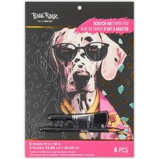 Scratch Art Paper Pad - 12 Sheets Metallic - 8x8 Craft Kit for Pet Lovers - 6 De