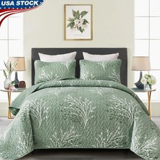 Sage Green Quilt Set Queen Floral Bedding Sheets Soft Cozy All Season Coverlet