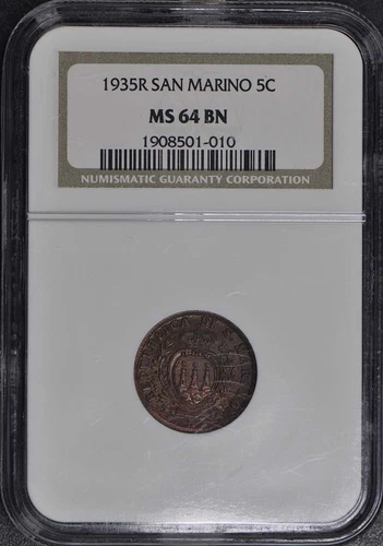 1935 R San Marino 5 Cent NGC MS65 BN