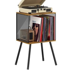Record Player Stand with Storage up to 100 Albums, Retro Small Vinyl Record H...