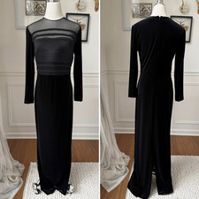 Rimini by Shaw Stretchy Black Velvet Long Sleeve Column Dress Formal Gown Black