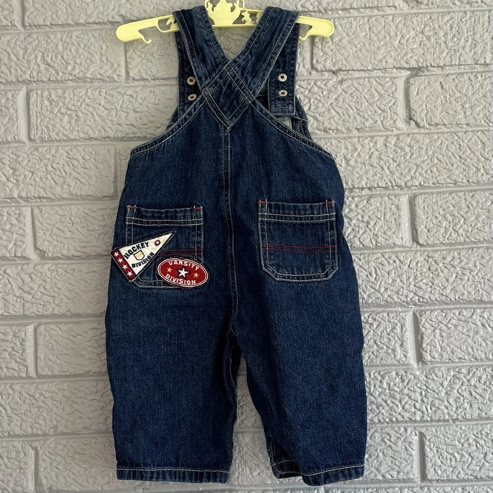 Vintage Faded Glory Baby Denim Overalls Featuring B and Hockey Patches 6M - Image 2 of 4