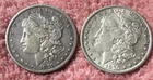 MORGAN SILVER DOLLAR COINS.  LOT OF 2  1879 -P  CIRCULATED  W/  DETAILS  LOT # 5