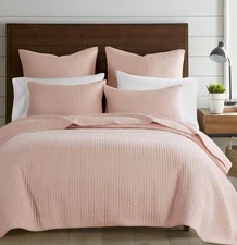 Levtex Home Cross Stitch Blush Quilt Set Cotton King / Cal King Quilt 106x92"