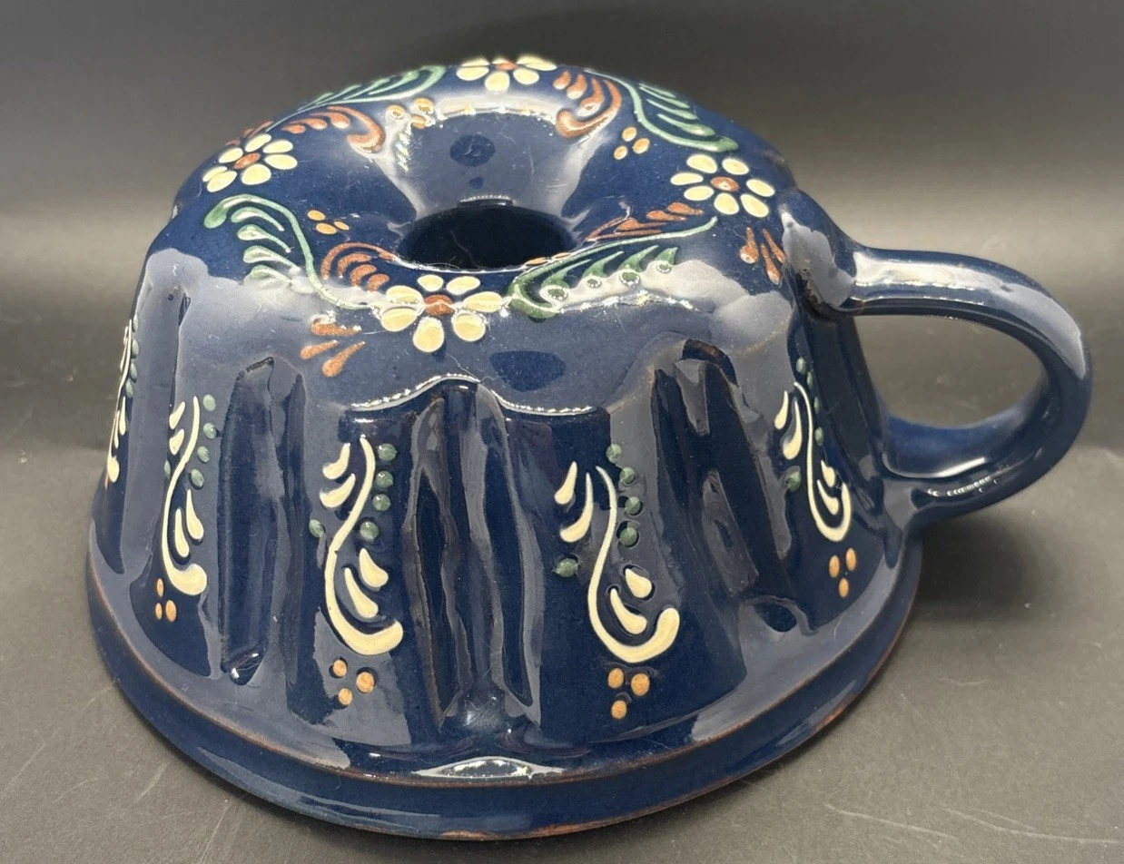 VTG CERAMIC MINI BUNDT KUGELHOPF CAKE MOLD JELLO PAN FLORAL ALSACE FRANCE