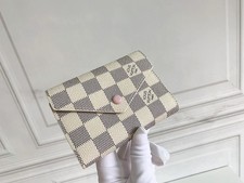 Louis Vuitton Victorine Wallet Damier Azur Canvas Rose Ballerine Designer
