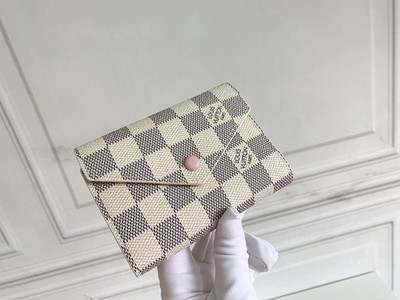 Louis Vuitton Victorine Wallet Damier Azur Canvas Rose Ballerine Designer