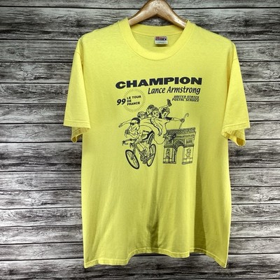 Vintage Lance Armstrong Shirt Mens Large Yellow 99 Le Tour de France USPS Promo