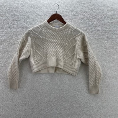 Sunday Best Sweater Womens XS Cream Cable Knit Merino Wool Blend Cropped Aritzia