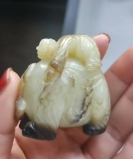 ⭕️19th Century Antique White Jade Nephrite Carving, Kid joyriding an elephant 