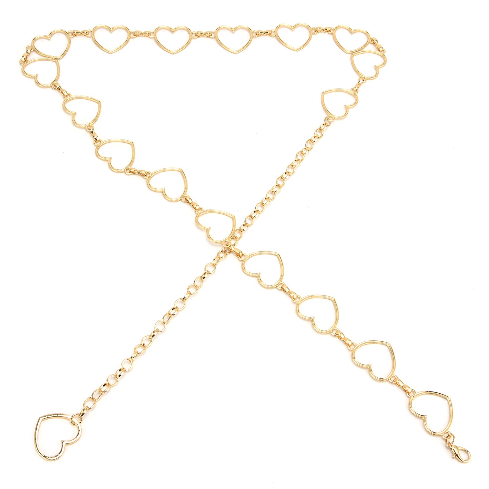 Shiny Rhinestones Metal Chain Belt For Women Fashion Waist Chains Golden Heart S