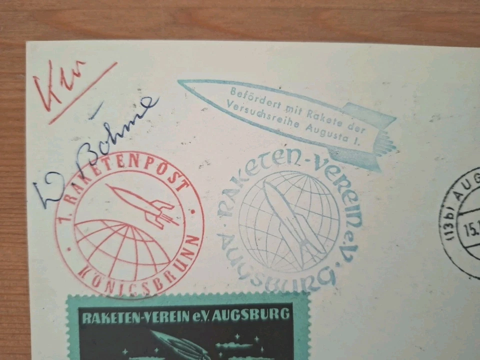 Karte 1. Raketenpost Königsbrunn Erste Nachtrakete 1960 Sonderstempel Augusta I. - Bild 2 von 4