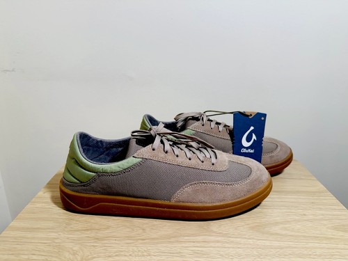 OluKai Punini lace up suede upper casual shoes taupe clay lemon grass NWOB sz 12