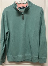 Lands' End Men's Bedford Rib Quarter Zip Long Sleeve Soft Cozy Pullover L Teal