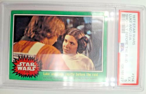 1977 Topps Star Wars #214 Luke and Leia shortly before the raid — PSA 5