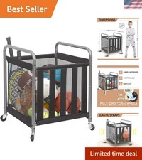 Ball Storage Bin Rolling Sports Ball Cart, Metal Garage Organizer Sport Rack ...