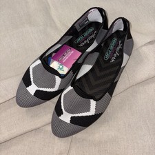 Skechers Women's Cleo Knit Loafer Skimmer Ballet Flat Size 9.5 Black White Comfy